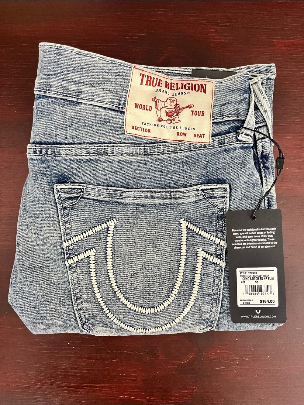 True Religion Geno Stitch SN NF Slim Light Odyssey Wash Men's Size 33x32 700983